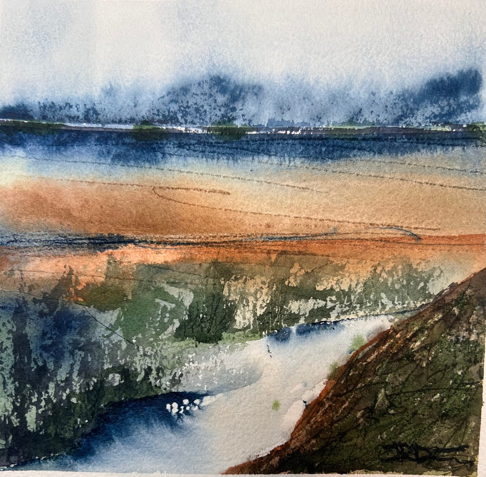 Gorge, 8×8 watercolor
