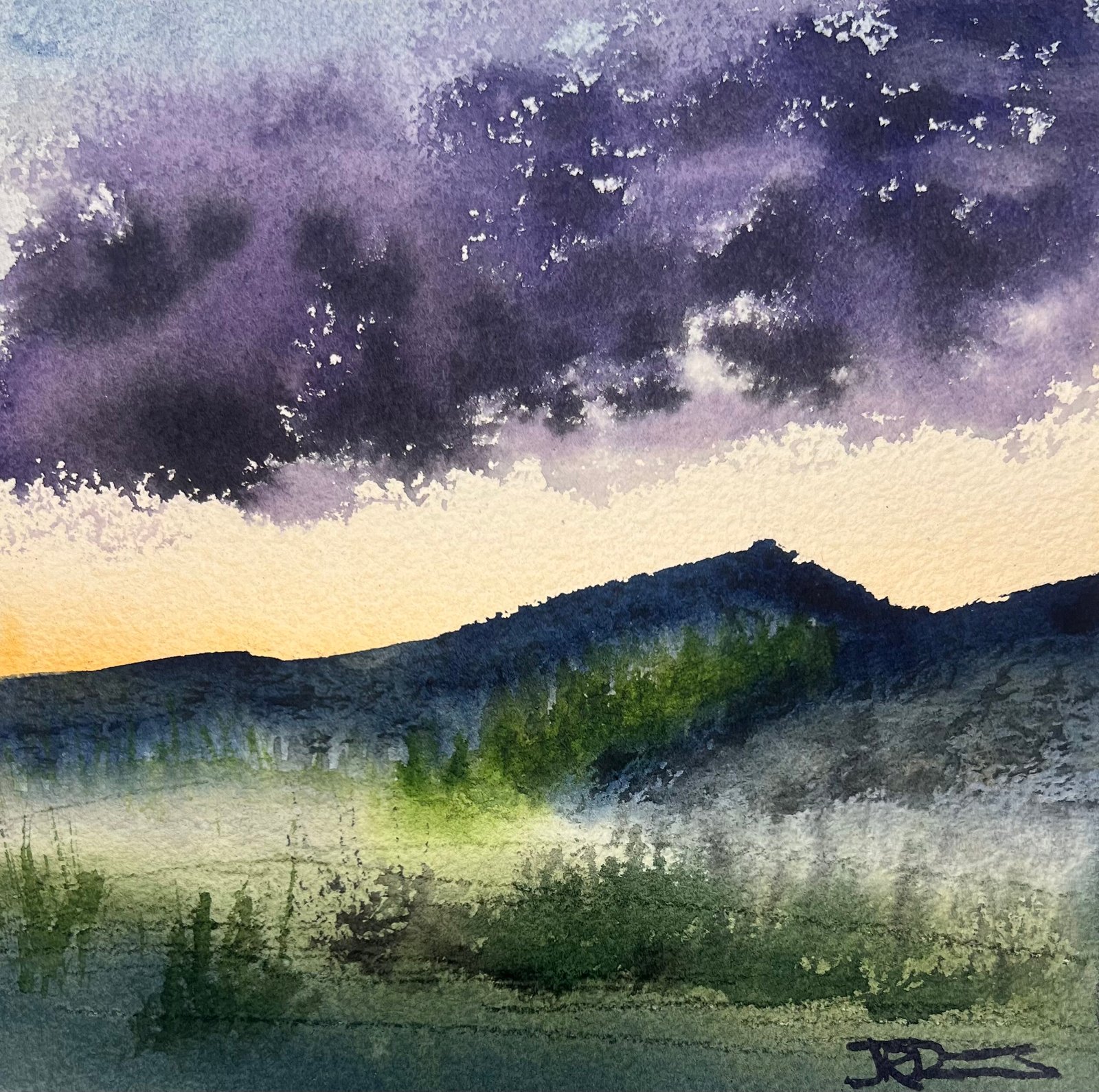 Dark sky, 8×8 watercolor