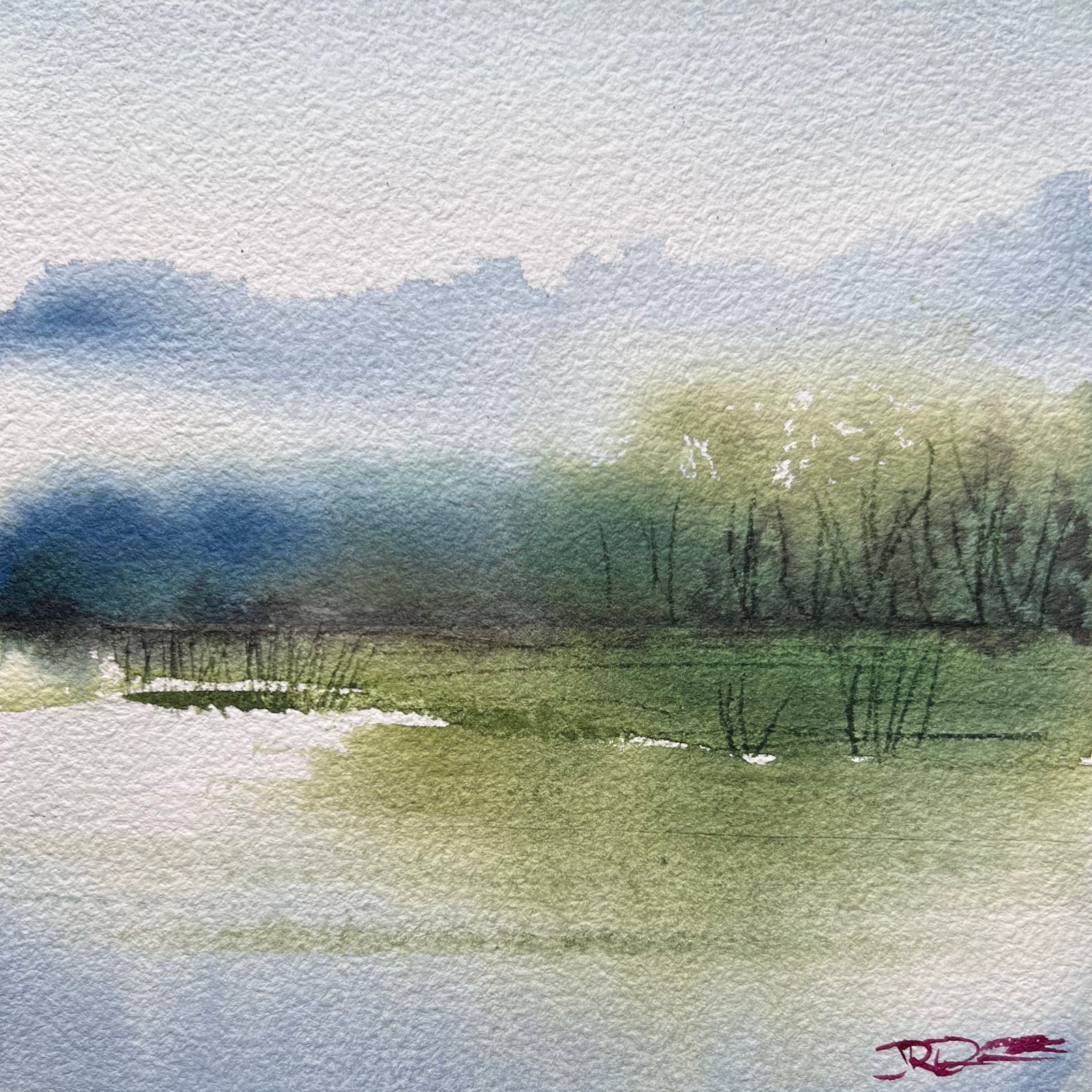 Across the lake, 8×8 watercolor