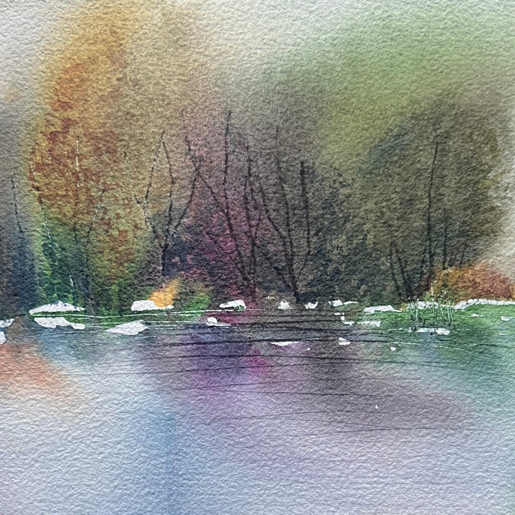 Turning autumn, 8x8 watercolor