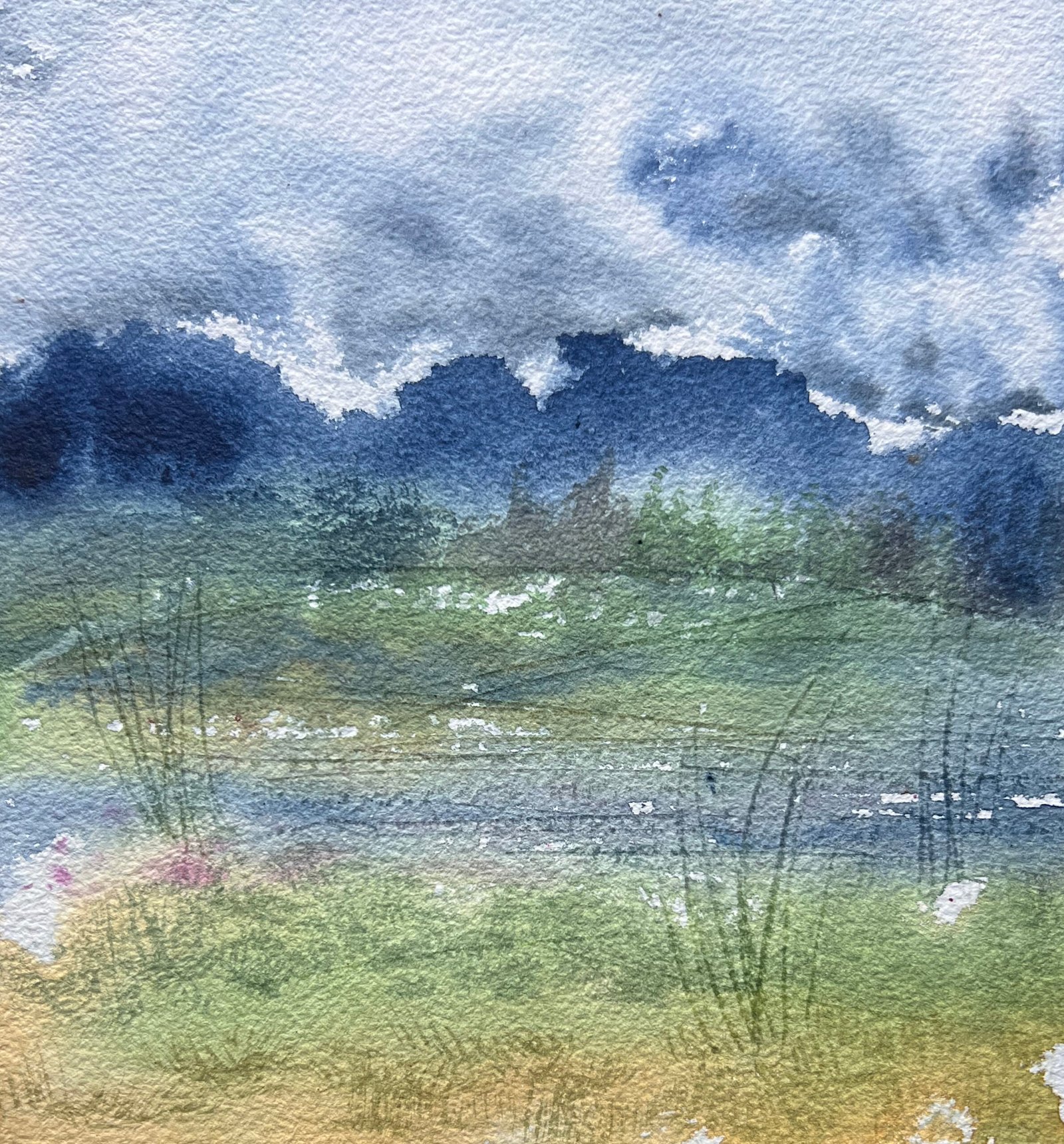 Field of storms, 8×8 watercolor