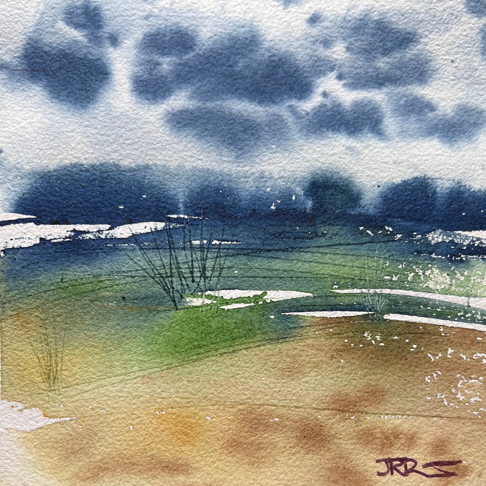 By the river, 8×8 watercolor (SOLD)