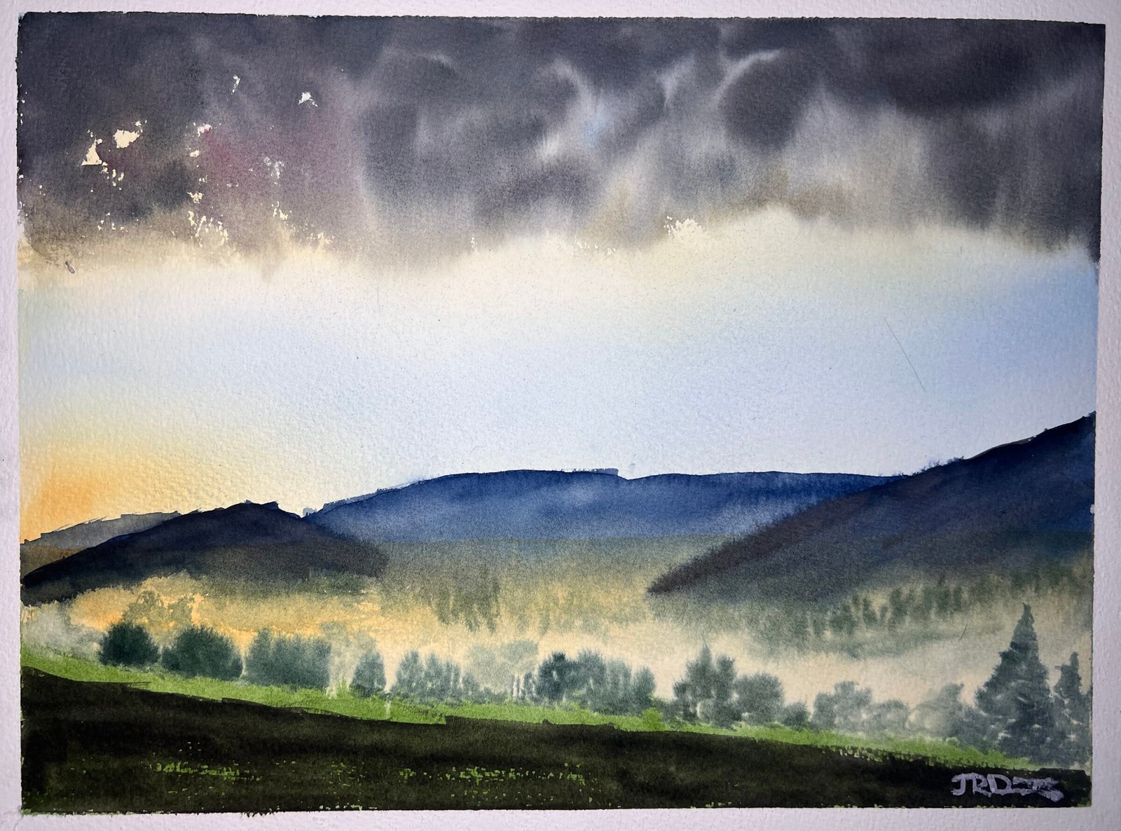 Storm in the valley, 12x16in watercolor