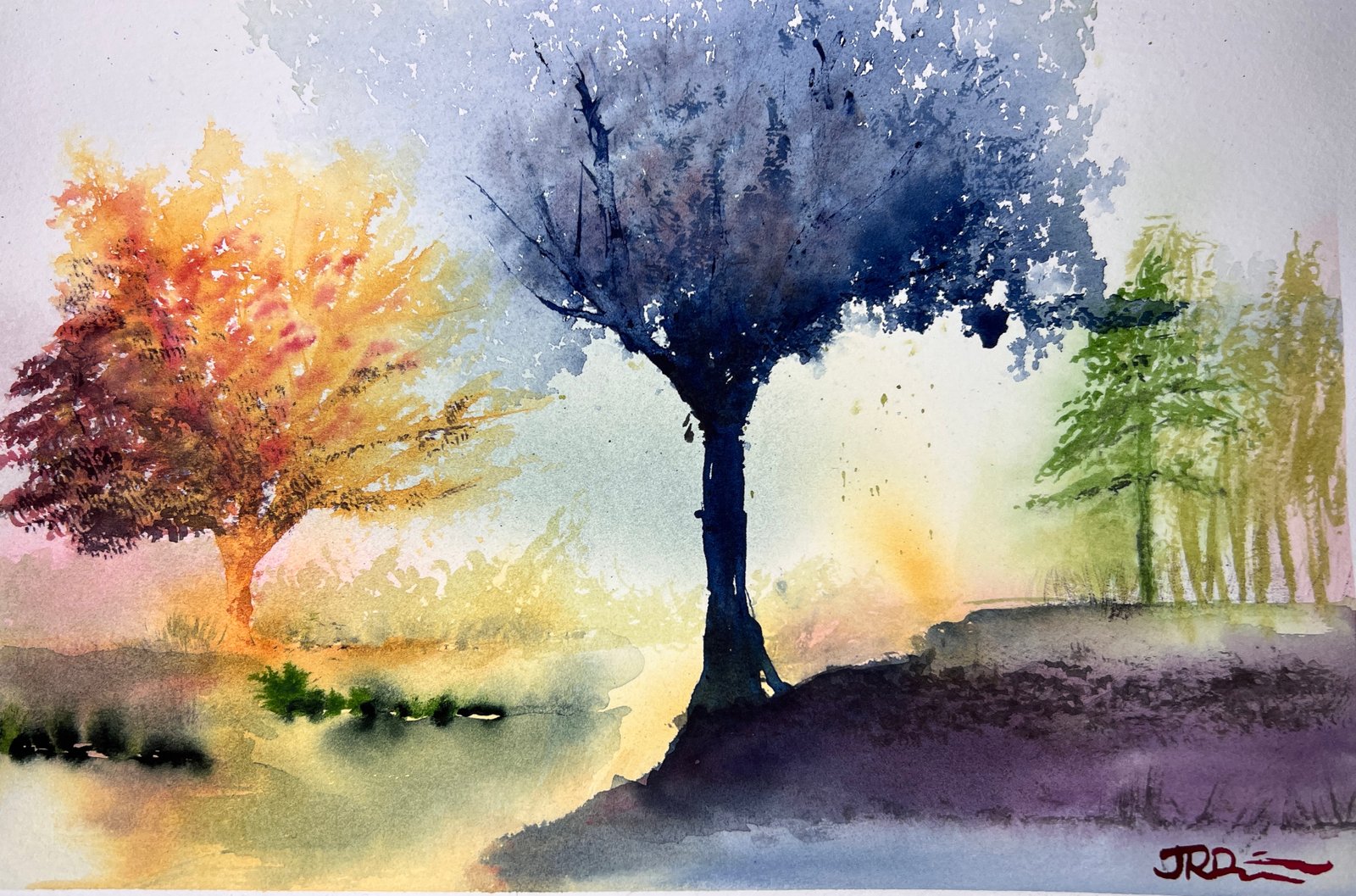 Sunset stream, 8x12in watercolor