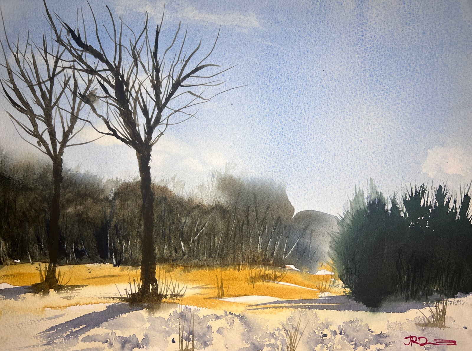 Snowy walk, 12×16 watercolor